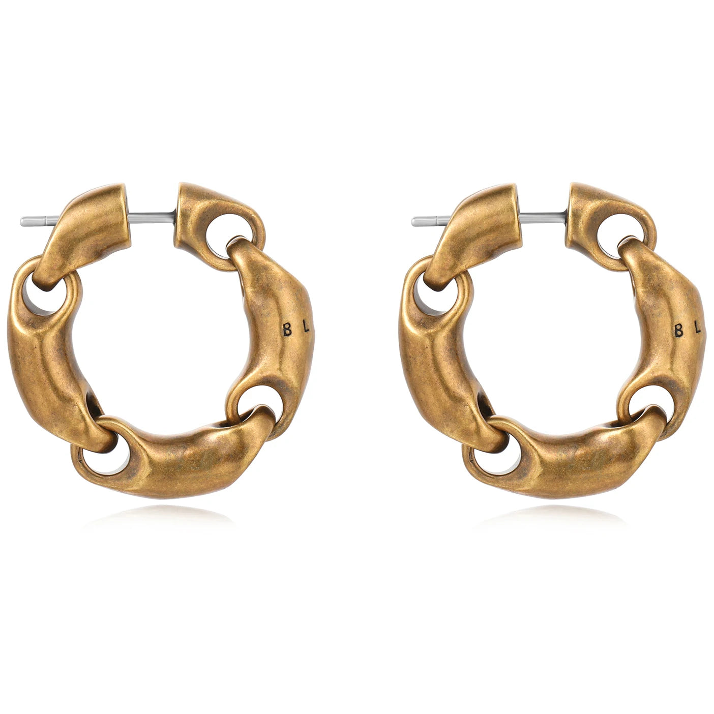 Vintage Brass Plating Antique Copper Color Chain Engraving Logo Do Old Hoop Earrings for Women Jewelry Factory Wholesale