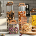 Factory Hot Selling Kitchen Glass Airtight Coffee Container Square Borosilicate Glass Storage Jar With Acacia Wooden Lid