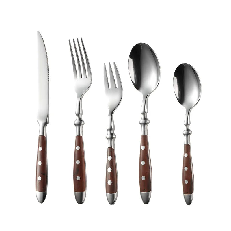 Hot Sale Stainless Steel Steak Knife Spoon and Fork Silverware Bakelite Rivet Flatware for Wedding