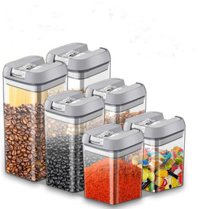 6 Piece Rectangle-Shaped Airtight Plastic Cereal Storage Jars Dry Food Storage Dispenser Set for Kitchen Pantry Use Cover