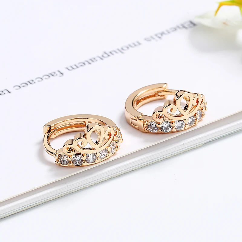 Fashion Jewelry by the Dozen Polished Princess Crown CZ Cubic Zirconia Brass18k Gold Plated Jewellery Earrings