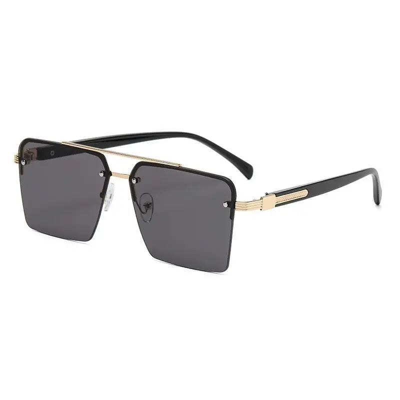 Hot Sale Wholesale Price Classy Metal Gradient Shades Women Custom Logo Big Square Double Bridge Sunglasses Semi-Rim Sunglasses