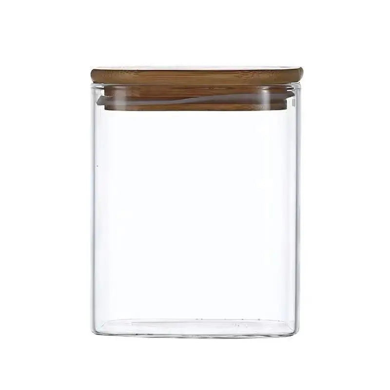 Square Mouth Glass Storage Jar Coffee Bean Bottle Tea Jar Custom Food Seasoning Jar