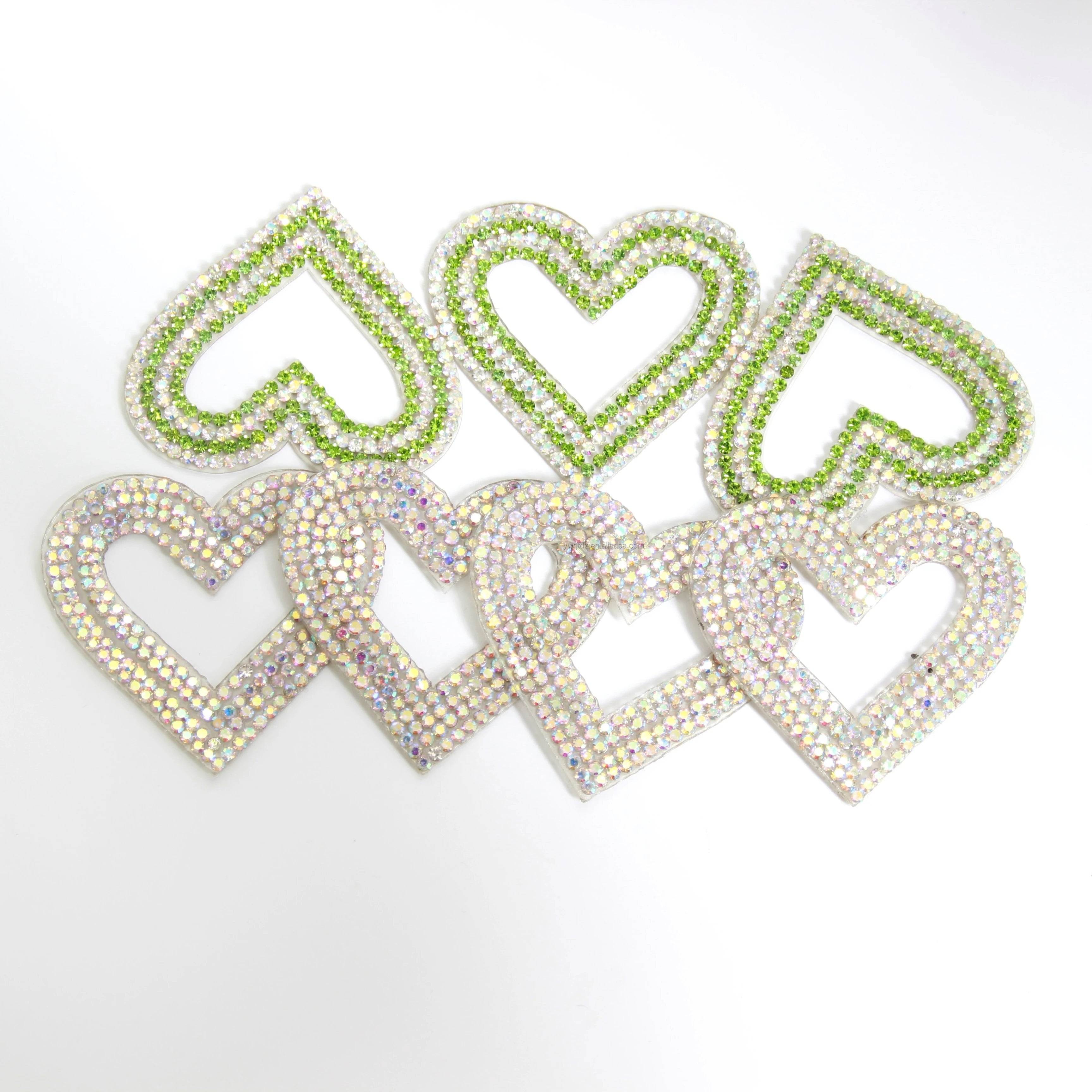 SINRONG Loose Heart-Shape Diamond Glass Rhinestones Bulk Flat Bottomed Thermosetting Self-Adhesive Technology for Shoes Clothing