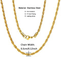 Wholesale 3 mm Tarnish Free Twisted Rope Chain Necklace 18k IP Gold Plated Stainless Steel Rope Chain Necklace