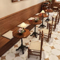 Modern Dining Room Furniture Round Walnut Color Solid Wood Top Black Iron Base Dining Table and Chairs for Restaurant