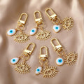 Gold Plated Evil Eye Sea Shell Key Ring Fashion Mother of Pearl Magic Eyeheart Shape Keychains for Bags Decorative