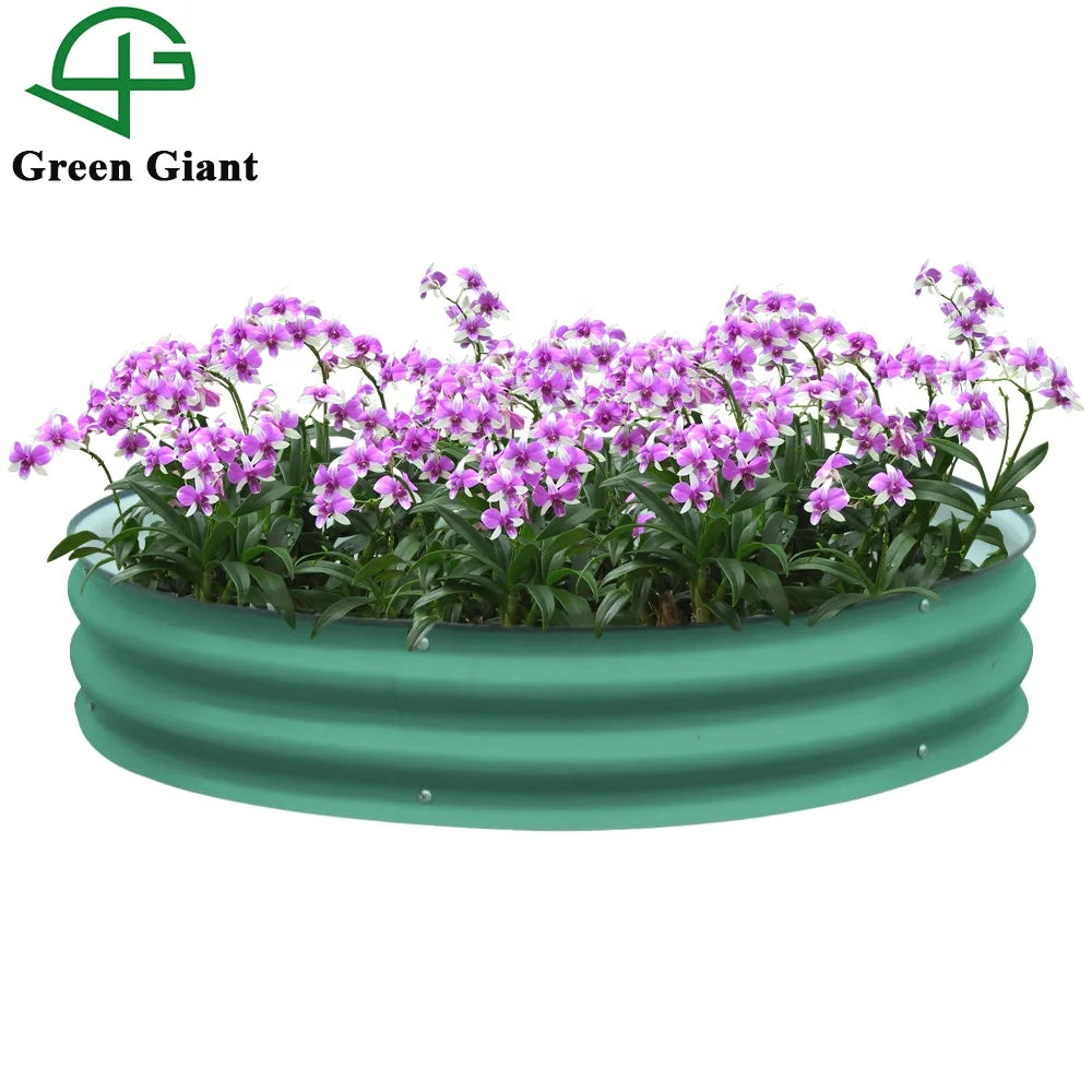 Outdoor 8" Tall Round Modular Corrugated Metal Raised Garden Bed Kit Planter Box Olive Green Aluzinc