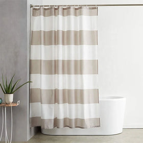 Shower Curtain With Hooks Rustproof Metal Grommets Waterproof Gray Stripe Polyester Shower Curtains for Bathroom