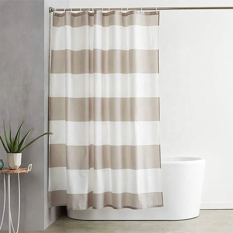 Shower Curtain With Hooks Rustproof Metal Grommets Waterproof Gray Stripe Polyester Shower Curtains for Bathroom