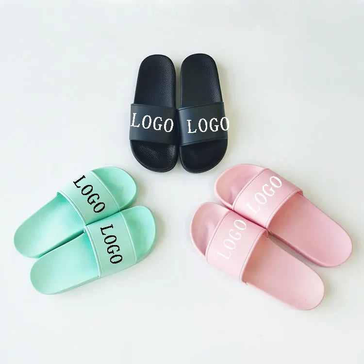 New Designer Black OEM Custom Personalized Logo Slides Fashion Cheap Light Weight Shoes PVC Hard Wearing Slippers for Women Men