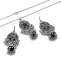 Fashion Vintage Ethnic Statement Earrings Round Carved Tassel Bell Drop Dangle Necklace for Indian Jewelry Set