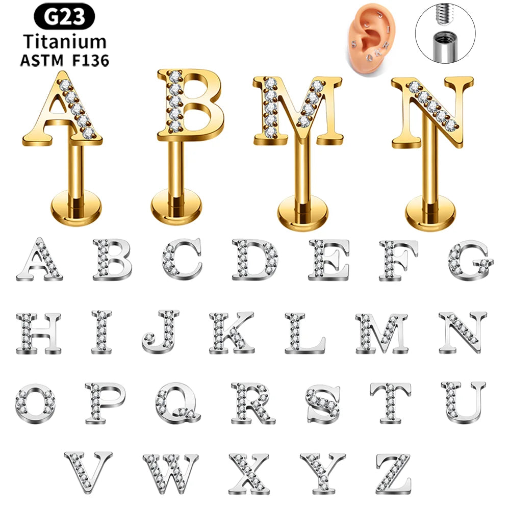 ASTM F136 Titanium Zircon Gold Plated Orthodox Labret Stud Tragus Helix Piercing Jewelry