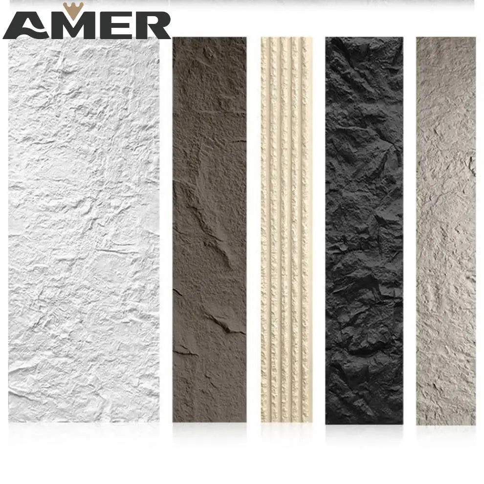 Rongke 1200*600mm Wall Panel 3d Stone Cladding Pvc Pu Exterior Rock Wood Grain
