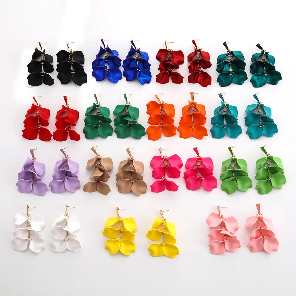 New Design Multiple Color  Leaf Petal Earrings Tassels Long Earring Cheap Wedding Jewelry Bridal Earrings