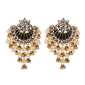 Douvei Vintage Gold Alloy Handmade Rhinestone Flower Bollywood Drop Earrings Women Pearl Small Beads Tassel Jhumka White Rice