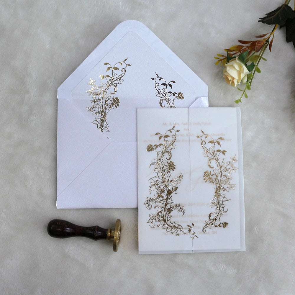 Cheap Price Custom Vellum Paper Invites Suite Save the Day Card Set for Ceremony Event with Envelope