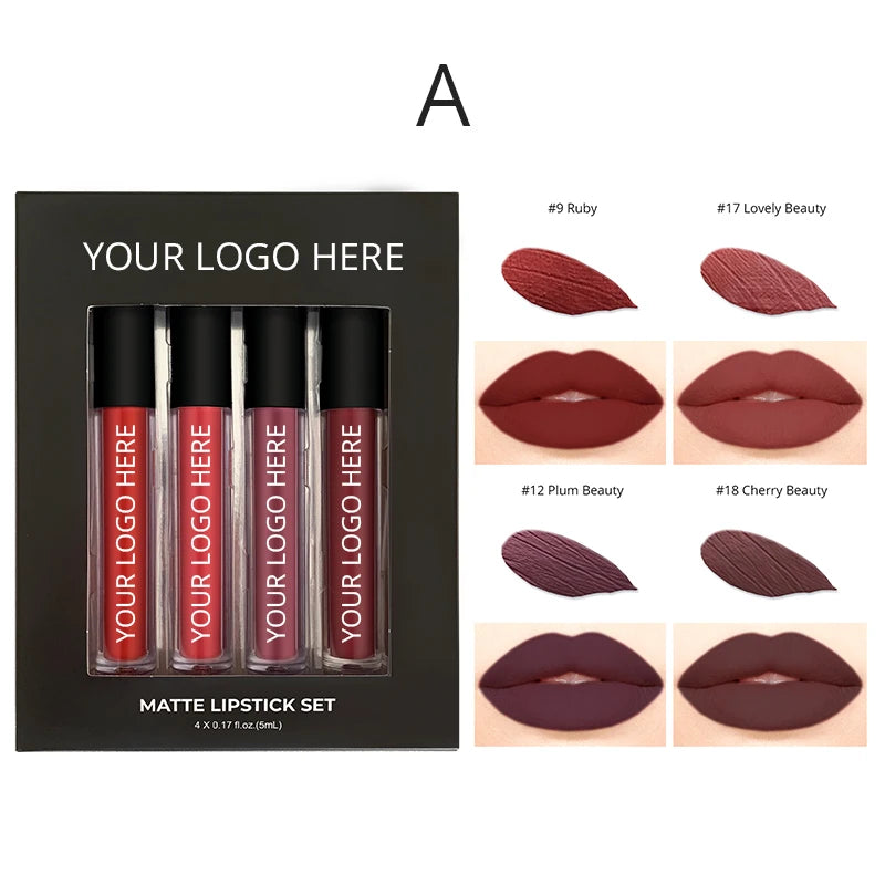 Wholesale 4 Colors Lip Set Private Label Christmas Vegan Velvet Matte Waterproof Liquid Lipstick Set