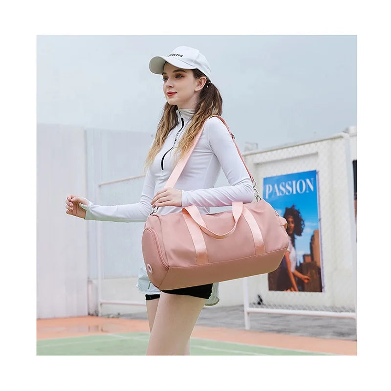 Women Travel Bag Polyester Custom logo Gym Travel Luggage Sport Travel Fitness Duffle Bags for Women pink Duffle Bags