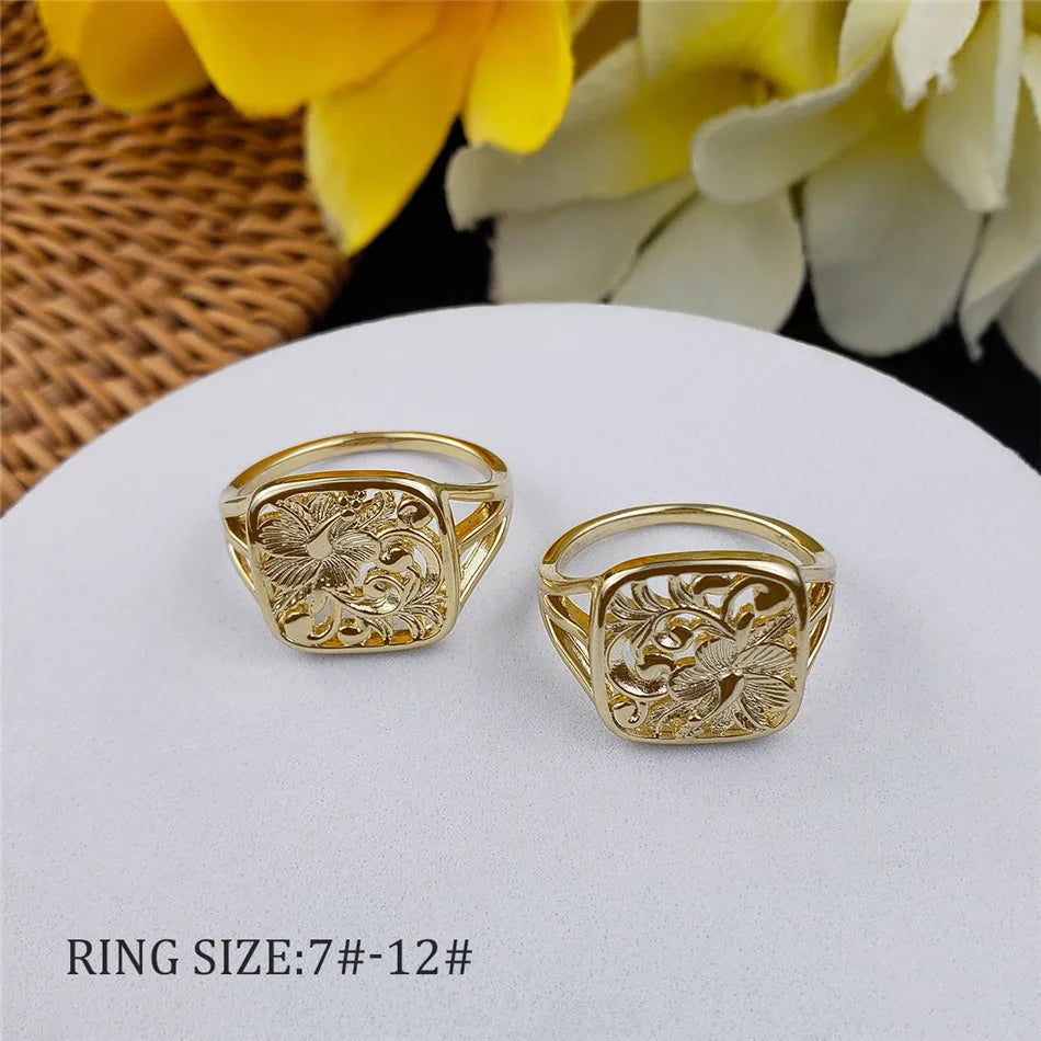 hawiian jewelry wholesaler Plumeria Flower Gold Ring Hawaiian Pearl Jewelry Rings for Women 2020