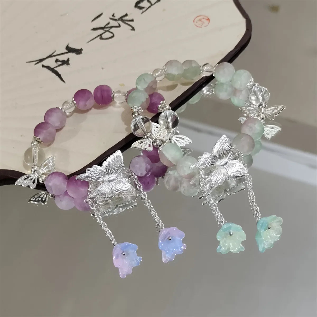 INS Fantasy Popcorn Cracked Crystal Beads Bracelet Butterfly Charm Gradient Color Girl Women Friendship Bracelets Jewelry Gift