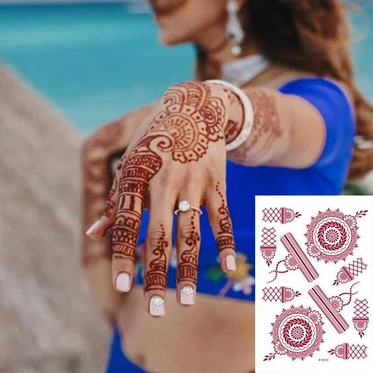 Hot New Red Henna Temporary Tattoo Stickers Waterproof India Sri Lanka Design Body Application Printed Process