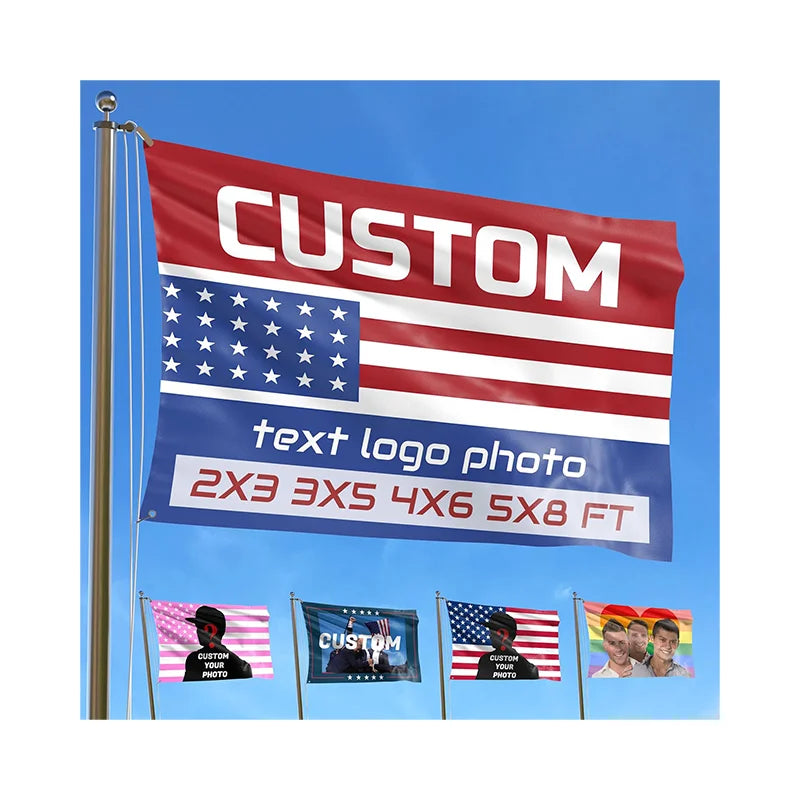 Professional Factory Supply Custom Demonstration Flag 100D Polyester Free Logo Election Digital Printing Aluminum Cheap Option
