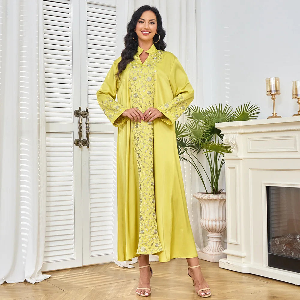 Middle Eastern Women Abaya Robe Embroidery Dubai New Muslim Robe Maxi Skirt Modest Abaya Dress