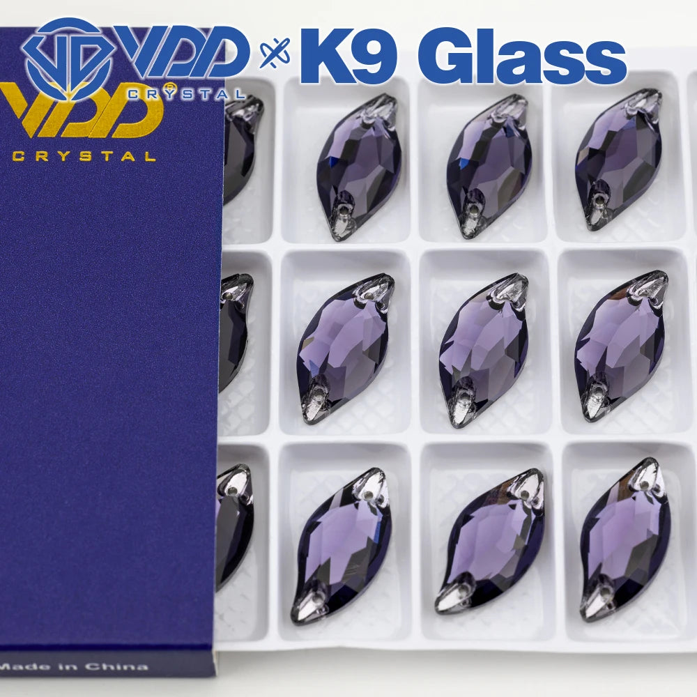 VDD S120 Tanzanite Leaf Top Quality K9 Glass Sew on Rhinestones Crystal Flatback Sewing Stones for Clothes Decorations