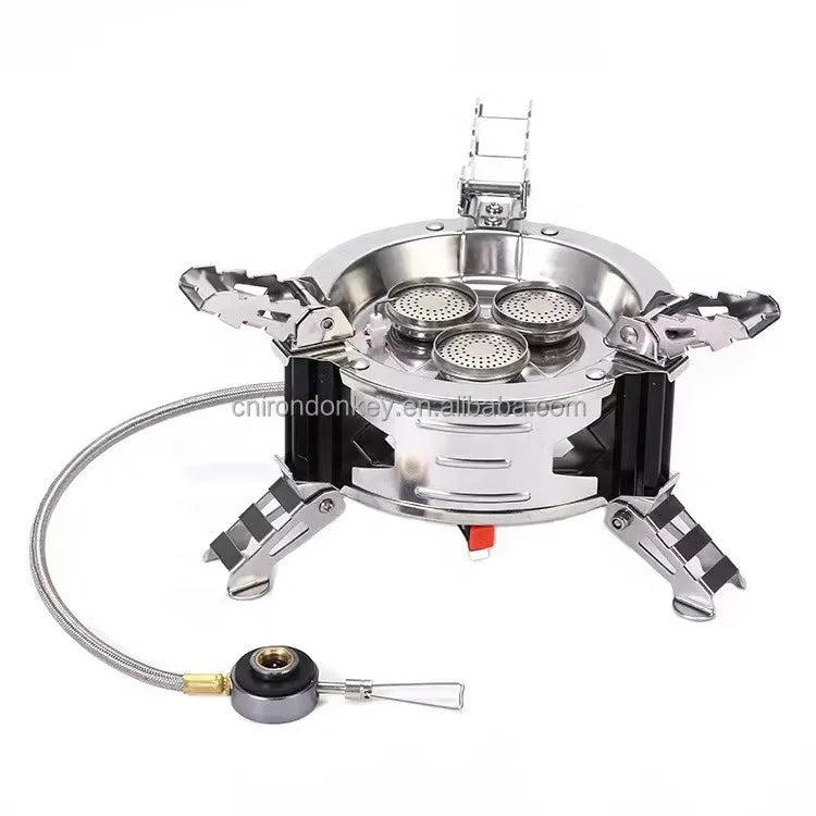 IRONDONKEY Outdoor Three Head Portable Fire Stove RV Camping Travel Windproof Stainless Steel Folding Gas Stove Picnic Stove