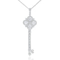 Hot Sale Classic Style Silver Lab Diamond Key Pendant Necklace for Ladies Gold Plating Flower Shape for Wedding Gift Link