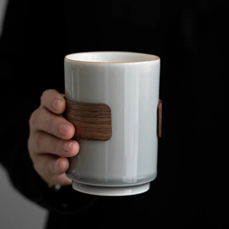 Wood Waist Cup Japanese Style Simple Ice Gray Smoky Gray Glaze Ceramic Cup Large Teacup Individual Single Mug