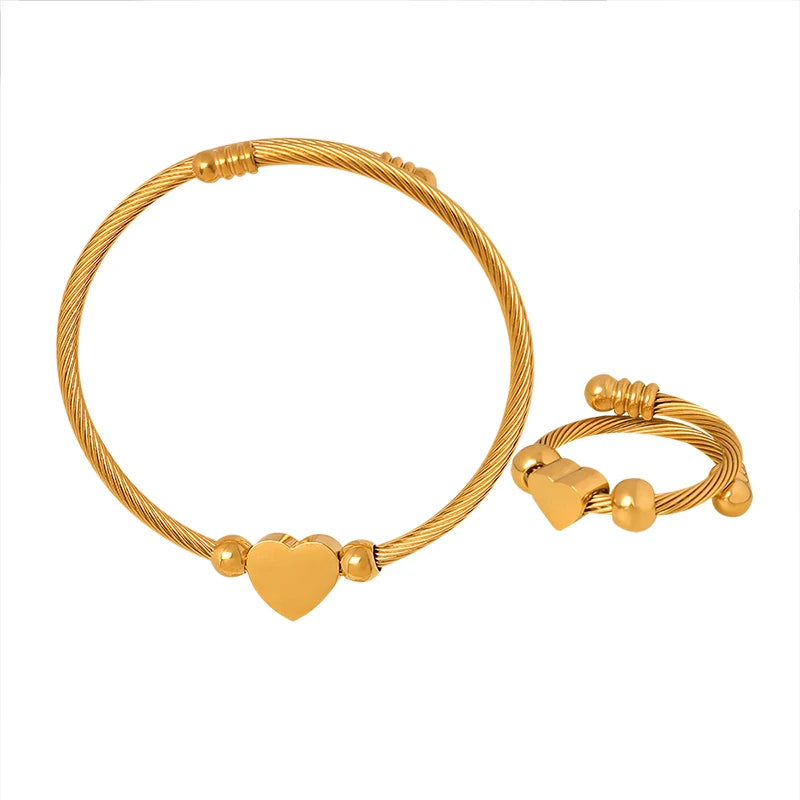 Factory Made Love Cord Twist Bracelet Ring Stainless Steel Jewellery Sets for Women