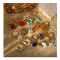 Women Trendy Vintage Fashion Jewelry Geometric Crystal Stone 14K Gold Plated Freshwater Pearl Dangle Drop Earrings