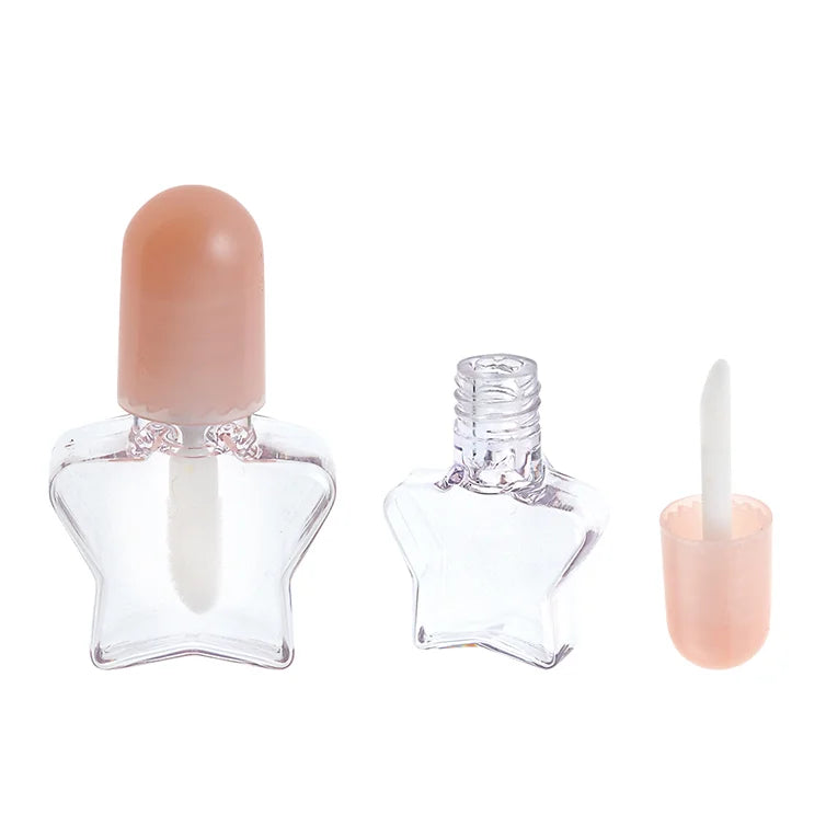 3ml Star Shaped Clear Empty Lip Gloss Tube Cute Novelty Lipgloss Container Custom Color Metallic Cap Lip Oil Bottle OEM Bulk