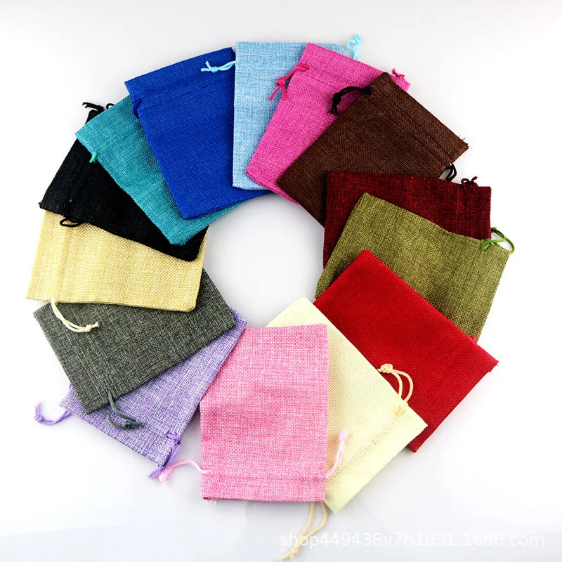 Reusable Custom Logo Print Linen Bag Pouch Drawstring Bags Christmas Food Gift Pouches Jewelry Bags