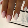 Faux Ongles 24Pcs Soft Gel Nail Tips French Style Gradient Powder Rhinestone Fake Nails
