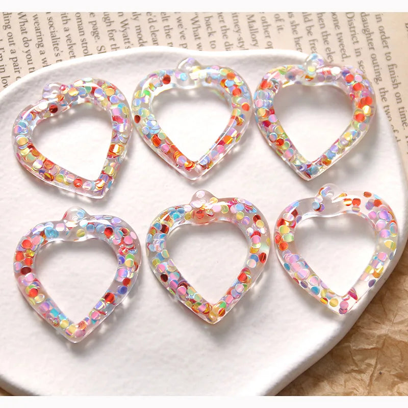 Simple 37*40mm Colorful Sparkling Peach Heart Pendant Charm Acrylic Beads for Bracelet Hairpin Earring DIY Jewelry Accessories