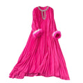 Wholesale Elegant Dress for Women Party Autumn Diamond Round Neck Long Pleated Dress Evening Formal Dresses