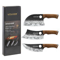2025 Latest Design 3PCS Stainless Steel Kitchen Butcher Knife Set Viking Serbain Chef Knife with Luxury Wooden Handle