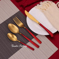 New Modern Wedding Cutlery Set 4 Piece Red Gold Flatware Stainless Steel Metal Spoon Set