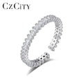 CZCITY Silver Adjustable Jewelry Woman 925 Cz Sterling Stone Finger Cute Simple Cubic Zirconia Band Ring