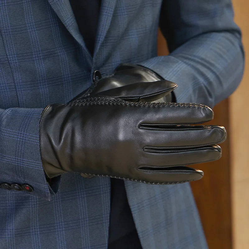 Customized Leather Winter Warm Gloves Men Outdoor Sheepskin Gloves