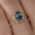 SC Fashion Rings Jewelry Women 14k Gold Plated Square Cut Big Blue Zircon Ring Set