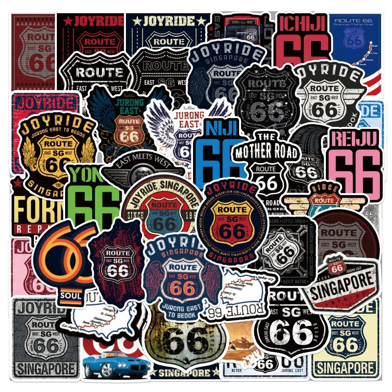 50Pcs America Route 66 Road Skateboard Luggage Laptop Custom Brand PVC Vinyl Graffiti logo Sticker