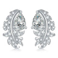 Sun Star Jewellery Fade Resistant Pear Cubic Zircon Feather 925 Silver Plated Fine Stud Earrings Jewelry
