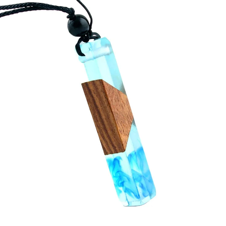 Wholesale Custom Vintage Fashionable Wooden Gift Wood Resin Pendant Necklace Woven Rope Chain Men Woman Epoxy Jewelry