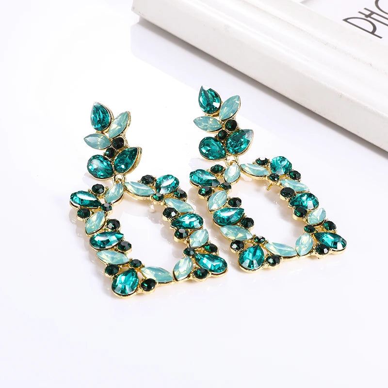 Personality Glass Drill Geometric Hanging Earrings Statement Multi Color Diamond Rhinestone Square Dangle Earrings Jewelry