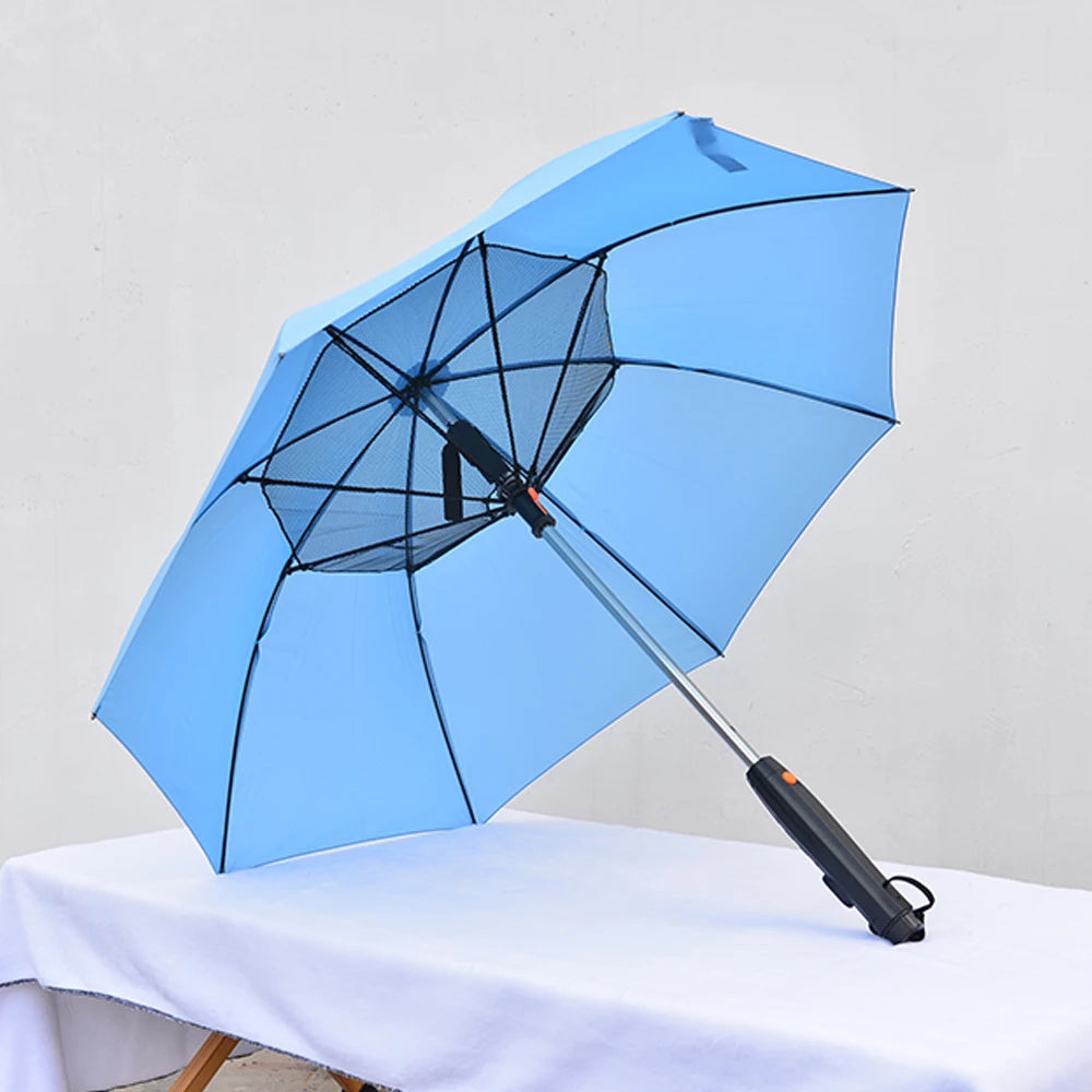Battery Fan Business Umbrella - 8-Rib Sun Protection with Long Handle Straight Design