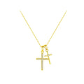 Fashion Luxury 925 Sterling Silver Clear Cubic Zircon Double Cross Pendant Necklace for Women Jewelry Gifts
